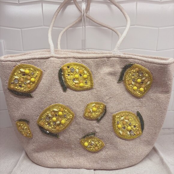 Made In India Handbags - Made in India Beaded Lemon Tote - Linen -Viral
